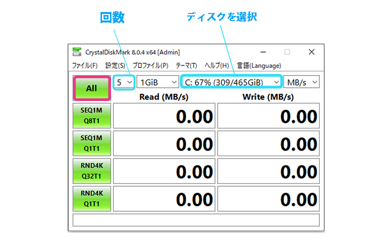 CrystalDiskMark使い方